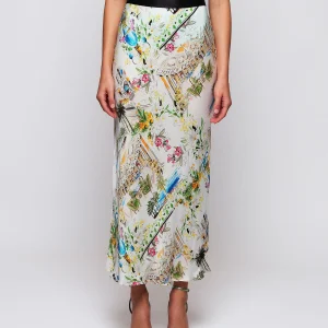Falda midi blanca estampado figurativo