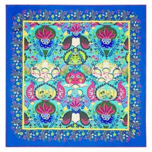 Pañuelo de seda estampado ornamental turquesa