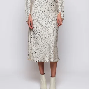 Falda midi blanco y negro estampado floral