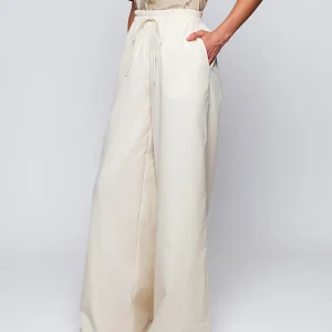Pantalón beige de algodón cintura elástica