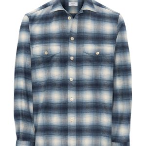 Sobrecamisa de cuadros difuminados azules de franela