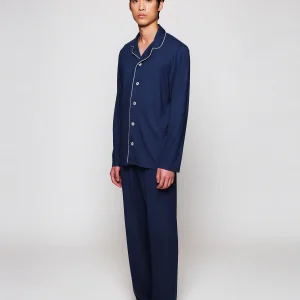 Pijama largo de punto modal azul marino