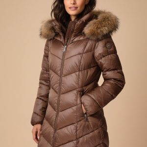 Abrigo acolchado largo con capucha pelo natural delux