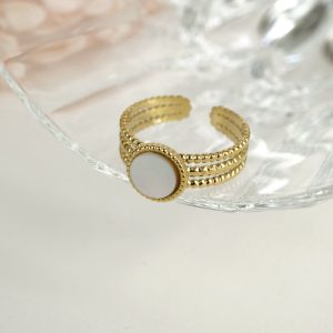 Anillo acero inoxidable concha redonda