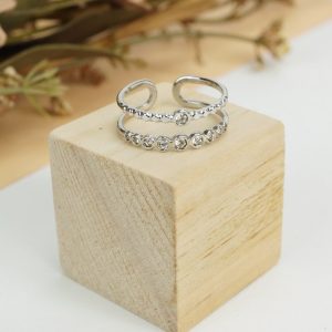 Anillo acero inoxidable doble línea de zirconitas