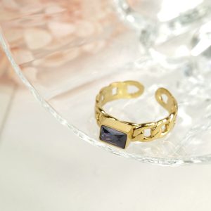 Anillo acero inoxidable eslabones con cristal