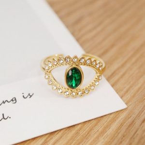 Anillo de acero ajustable ojo con cristal y zirconitas