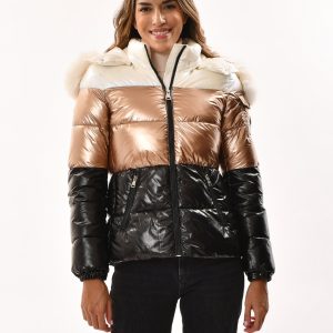 Chaqueta Plumífero con capucha tres colores brillo