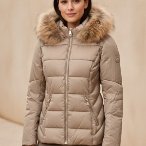 Chaqueta acolchada con capucha pelo natural