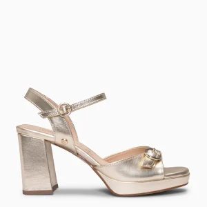 OLIVIA - Sandalia de tacón alto con correa ajustable PLATINO