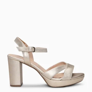 PARIS – Sandalias de fiesta con tacón alto y plataforma PLATINO